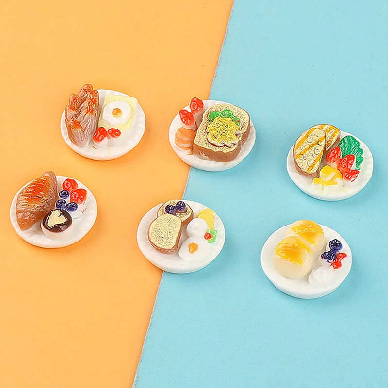 6pcs Dollhouse Kitchen Accessories Mini food toys props model 1:12 doll house accessories mini cake Dim sum tray supermarket toy