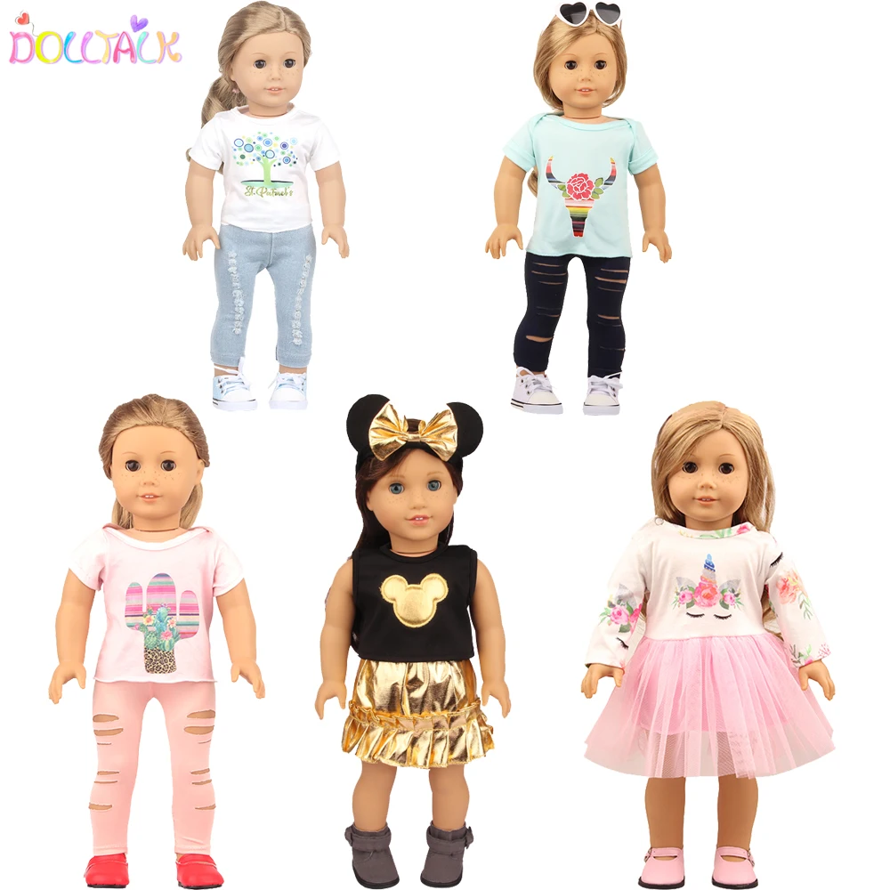5 Sets American 18 Inch Girl Doll Clothes Animal Tree Mickey Clothes Dress Set For 43cm New Born Baby&OG,Doll Accessories Gift
