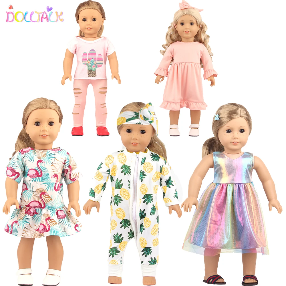 5 Sets American 18 Inch Girl Doll Clothes Animal Tree Mickey Clothes Dress Set For 43cm New Born Baby&OG,Doll Accessories Gift