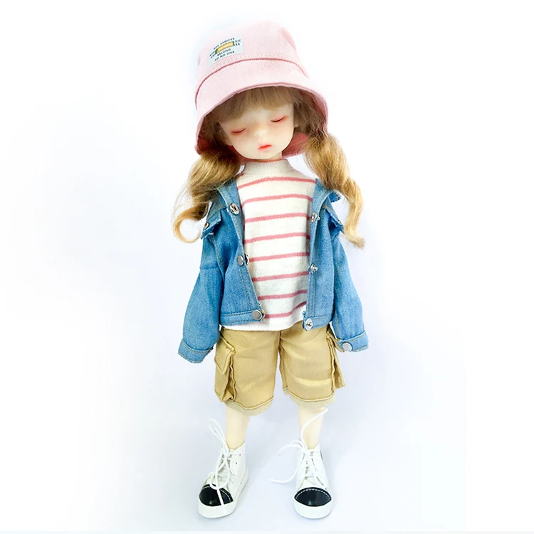 1/6 Bjd Dolls Fashion Denim Jacket Clothes Doll Cute Fisherman's Hat Doll Outfit Pink Jacket For 30cm Doll, 12inch Yosd Msd Doll
