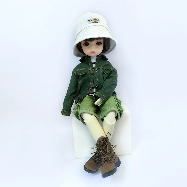 1/6 Bjd Dolls Fashion Denim Jacket Clothes Doll Cute Fisherman's Hat Doll Outfit Pink Jacket For 30cm Doll, 12inch Yosd Msd Doll