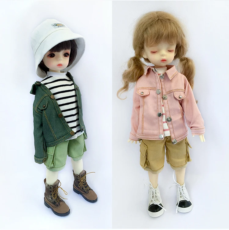 1/6 Bjd Dolls Fashion Denim Jacket Clothes Doll Cute Fisherman's Hat Doll Outfit Pink Jacket For 30cm Doll, 12inch Yosd Msd Doll