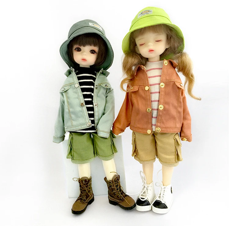 1/6 Bjd Dolls Fashion Denim Jacket Clothes Doll Cute Fisherman's Hat Doll Outfit Pink Jacket For 30cm Doll, 12inch Yosd Msd Doll