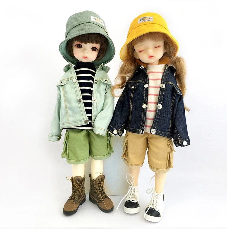 1/6 Bjd Dolls Fashion Denim Jacket Clothes Doll Cute Fisherman's Hat Doll Outfit Pink Jacket For 30cm Doll, 12inch Yosd Msd Doll