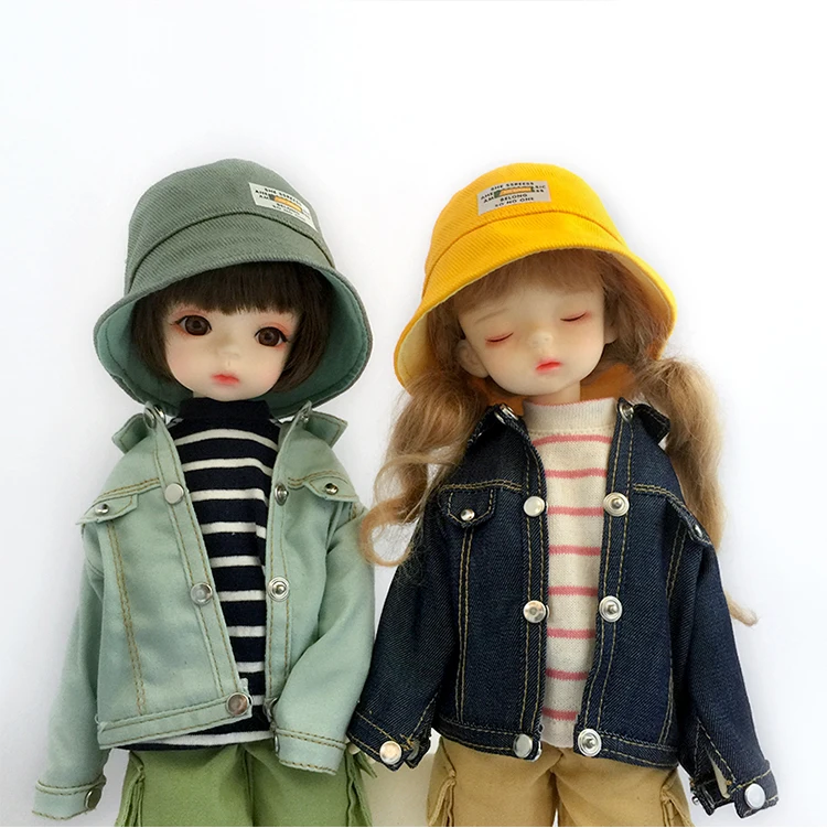 1/6 Bjd Dolls Fashion Denim Jacket Clothes Doll Cute Fisherman's Hat Doll Outfit Pink Jacket For 30cm Doll, 12inch Yosd Msd Doll