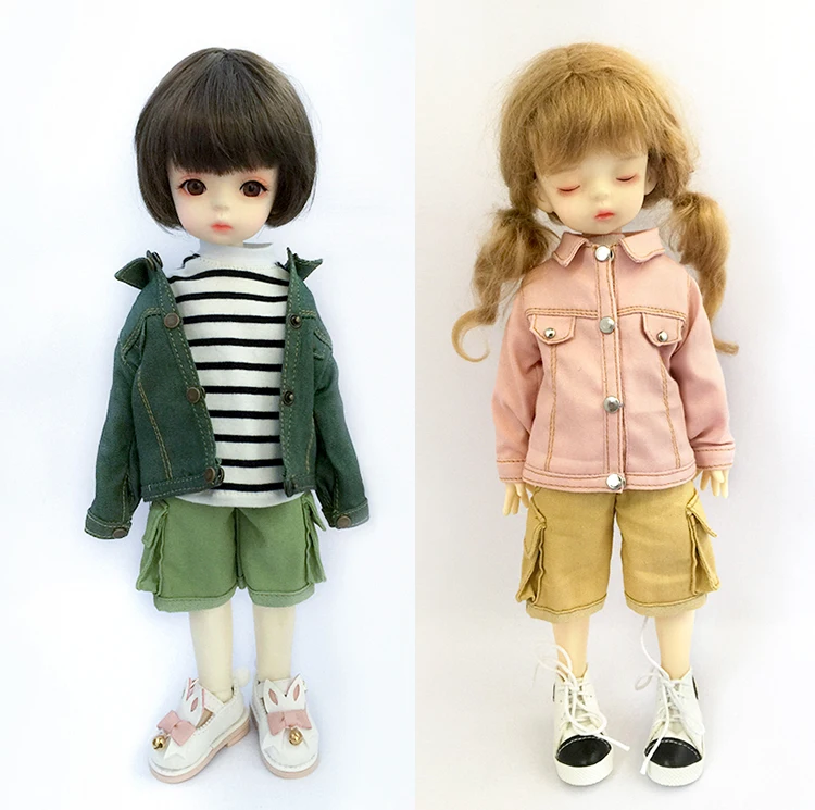1/6 Bjd Dolls Fashion Denim Jacket Clothes Doll Cute Fisherman's Hat Doll Outfit Pink Jacket For 30cm Doll, 12inch Yosd Msd Doll
