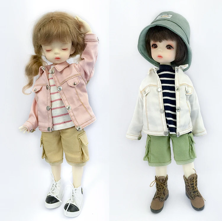 1/6 Bjd Dolls Fashion Denim Jacket Clothes Doll Cute Fisherman's Hat Doll Outfit Pink Jacket For 30cm Doll, 12inch Yosd Msd Doll