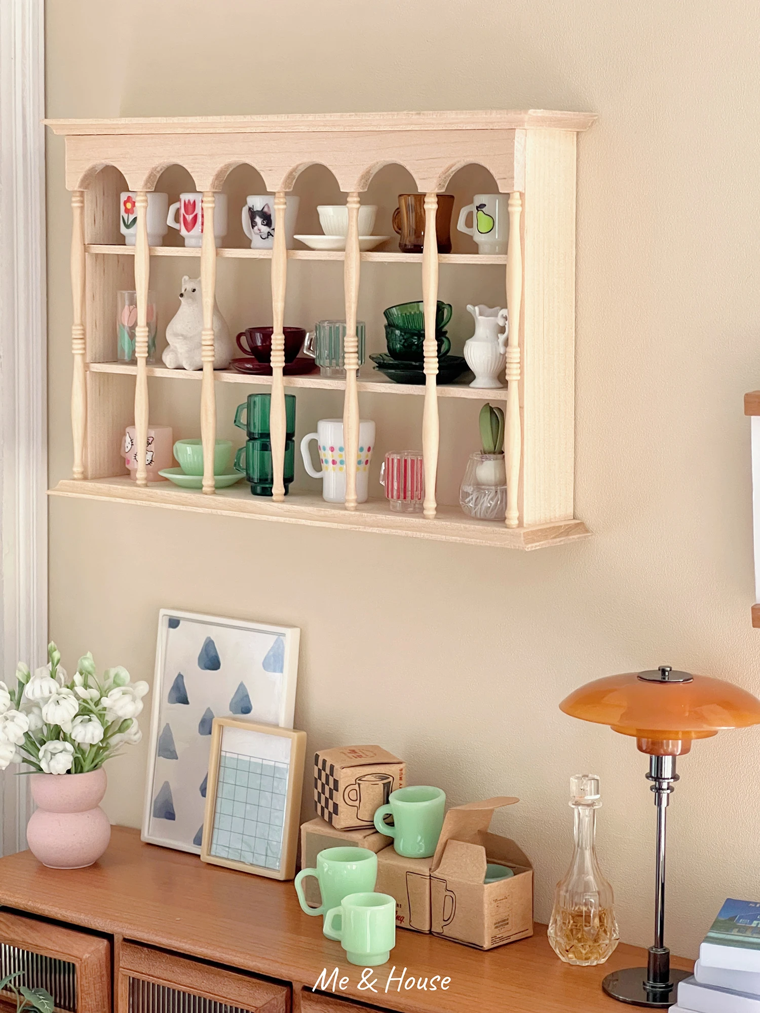 1/6 Cup holder/storage rack solid wood cherry wood doll house mini model