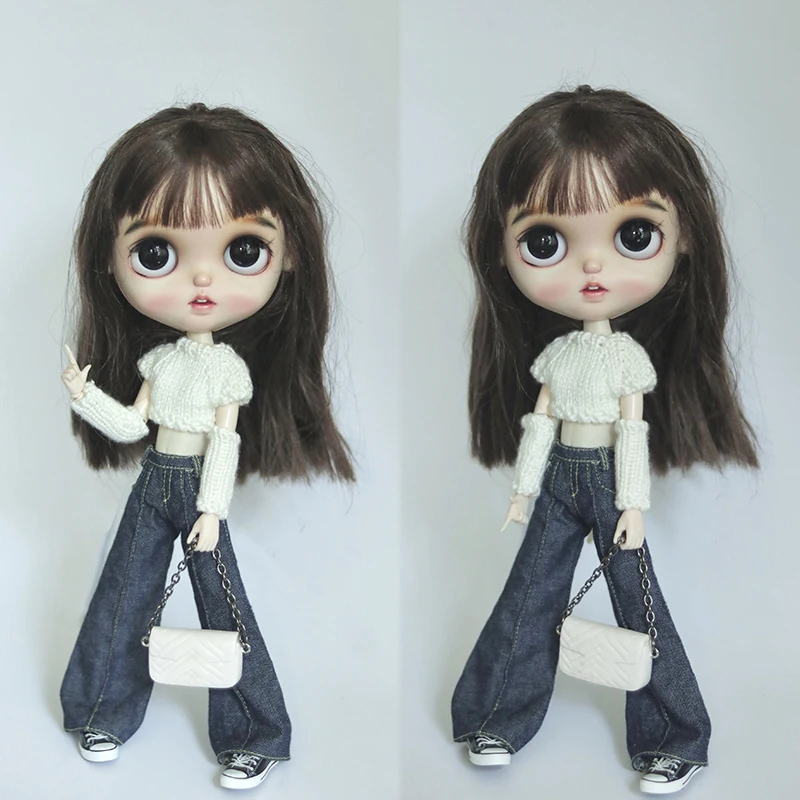 New Arrival Blythe Doll Clothes Knitted Sweater Cool Style Cropped Navel Top and Pants for Blyth OB24 Licca Dolls Accessories