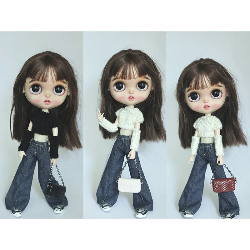 New Arrival Blythe Doll Clothes Knitted Sweater Cool Style Cropped Navel Top and Pants for Blyth OB24 Licca Dolls Accessories