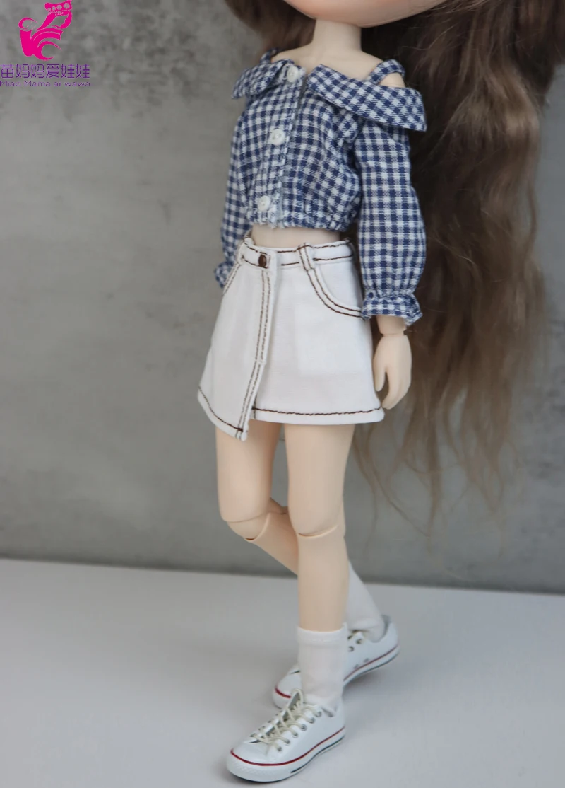 Blythe Doll Clothes Ripped Jeans And Pink White Black T-shirt For Doll OB24 Azone Doll Outfits
