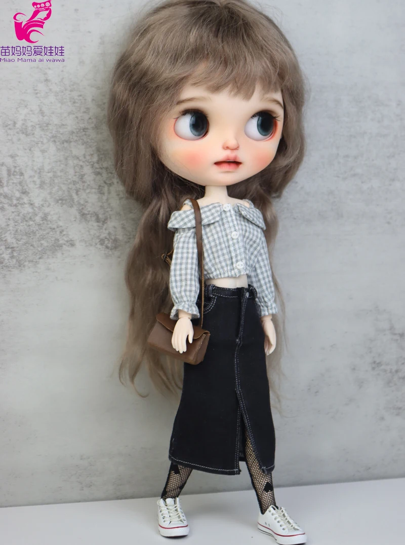 Blythe Doll Clothes Ripped Jeans And Pink White Black T-shirt For Doll OB24 Azone Doll Outfits