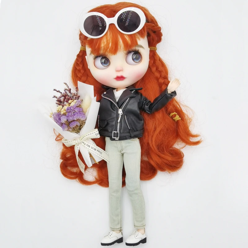 Blythe Doll Clothes Ripped Jeans And Pink White Black T-shirt For Doll OB24 Azone Doll Outfits