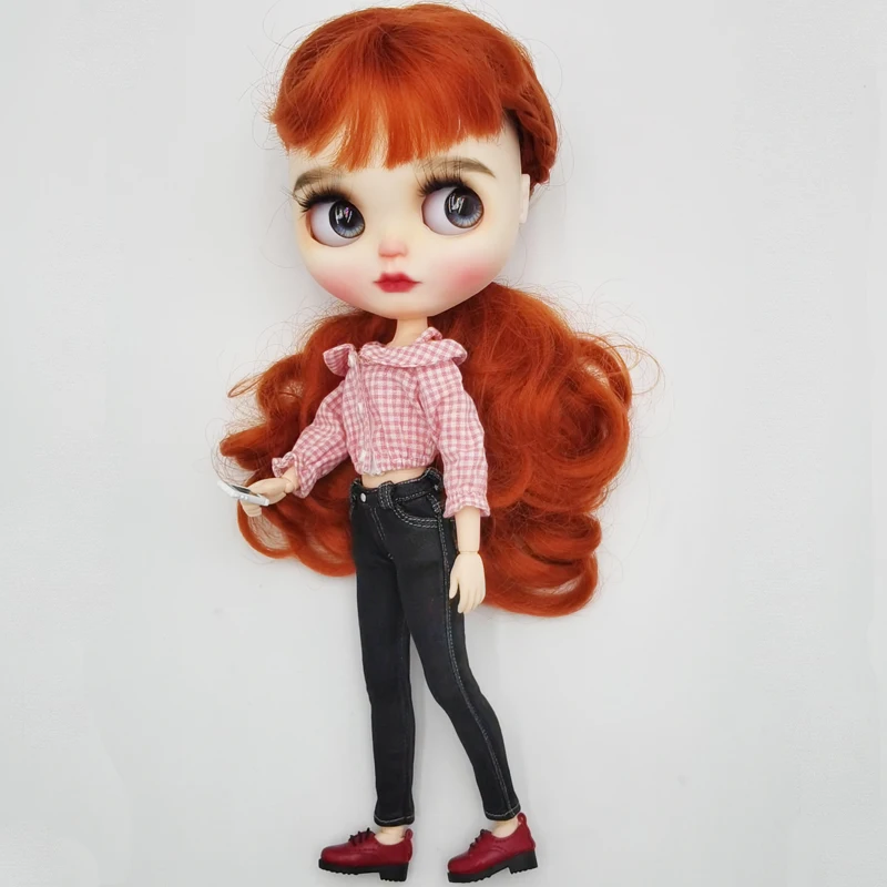 Blythe Doll Clothes Ripped Jeans And Pink White Black T-shirt For Doll OB24 Azone Doll Outfits