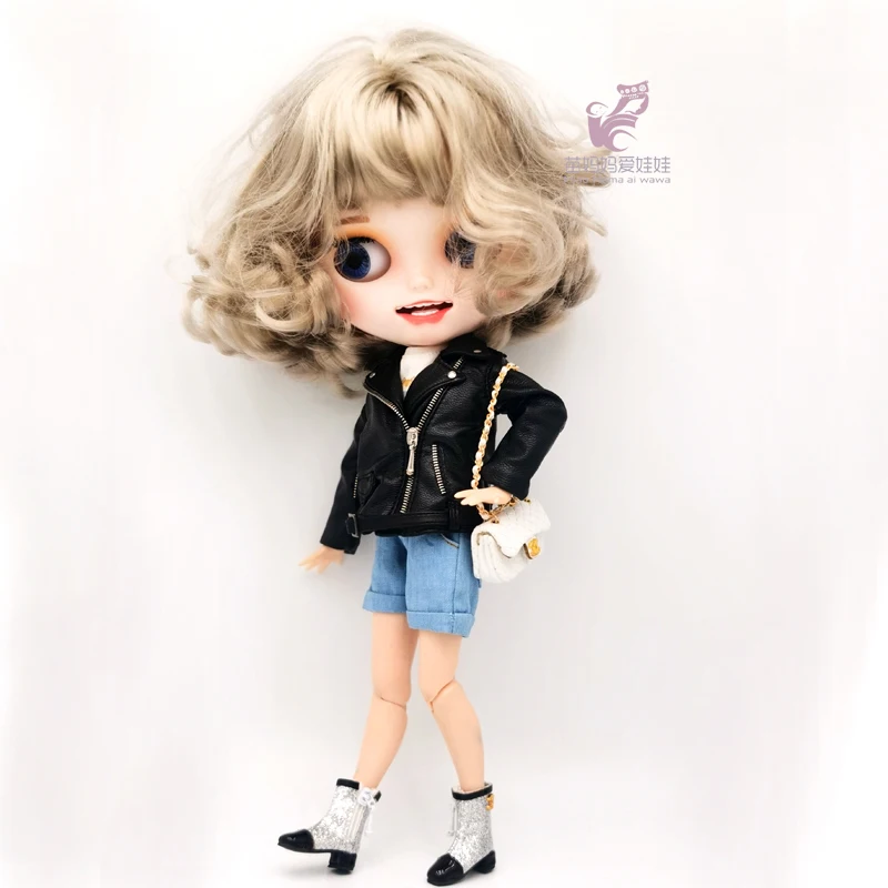 Blythe Doll Clothes Ripped Jeans And Pink White Black T-shirt For Doll OB24 Azone Doll Outfits