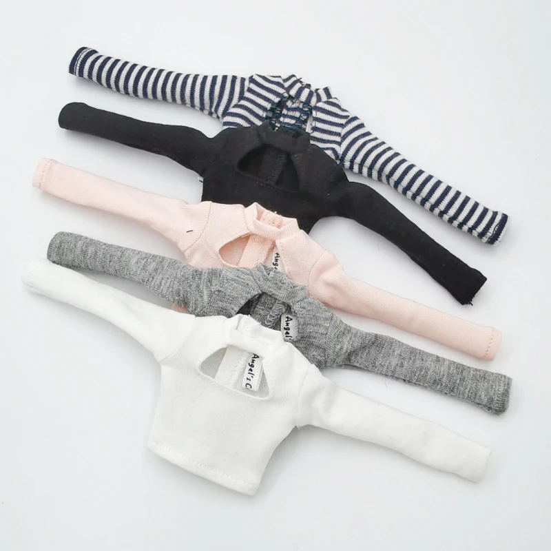 Blythe Doll Clothes Ripped Jeans And Pink White Black T-shirt For Doll OB24 Azone Doll Outfits