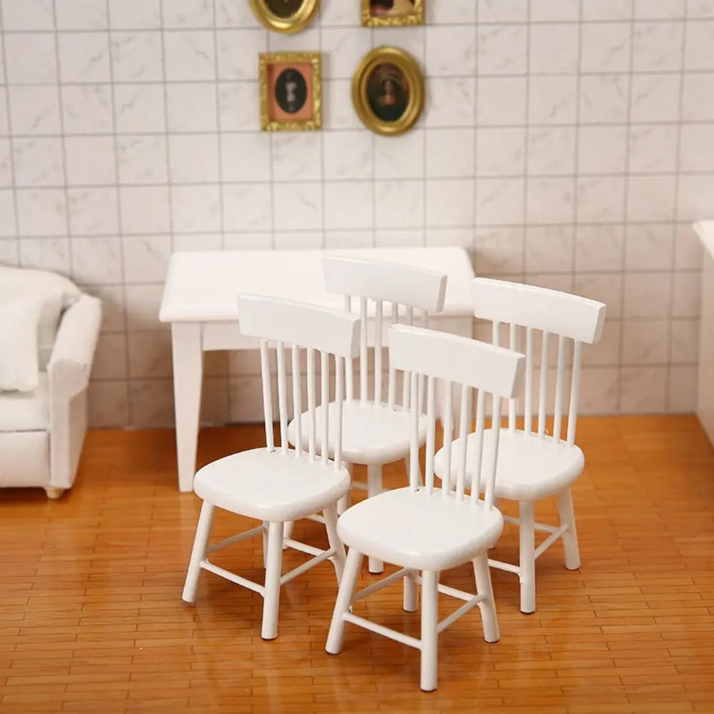 1/12 Dollhouse Decoration Miniature Table Furniture Toys Simulation Chair Model Set Wooden White Dining Table Doll Accessories