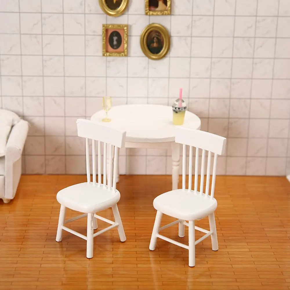 1/12 Dollhouse Decoration Miniature Table Furniture Toys Simulation Chair Model Set Wooden White Dining Table Doll Accessories
