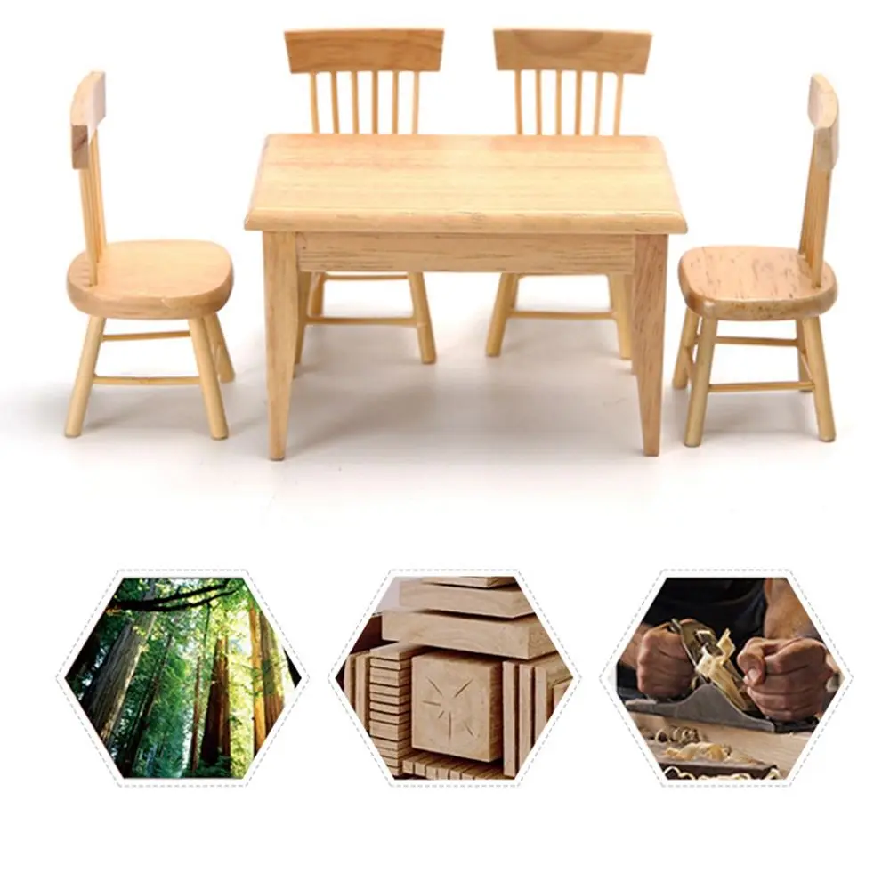 1/12 Dollhouse Decoration Miniature Table Furniture Toys Simulation Chair Model Set Wooden White Dining Table Doll Accessories