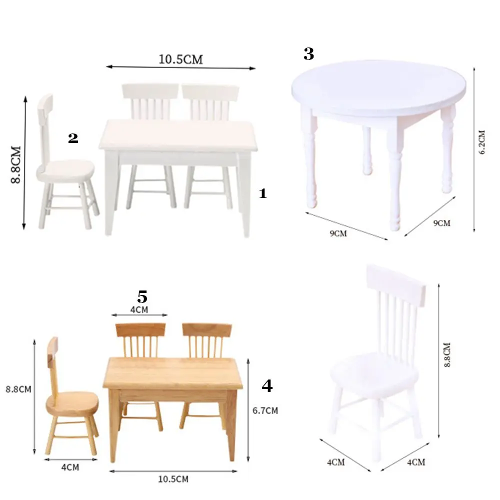 1/12 Dollhouse Decoration Miniature Table Furniture Toys Simulation Chair Model Set Wooden White Dining Table Doll Accessories