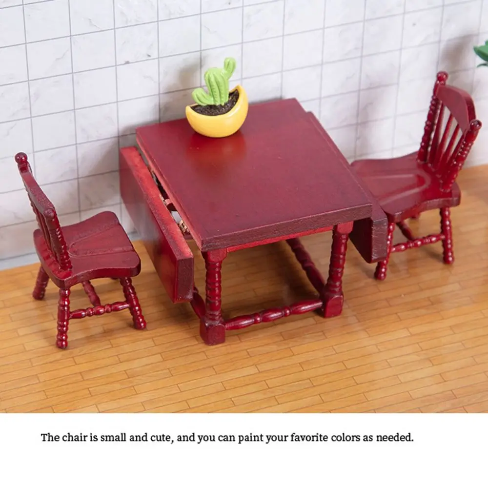 1/12 Dollhouse Decoration Miniature Table Furniture Toys Simulation Chair Model Set Wooden White Dining Table Doll Accessories