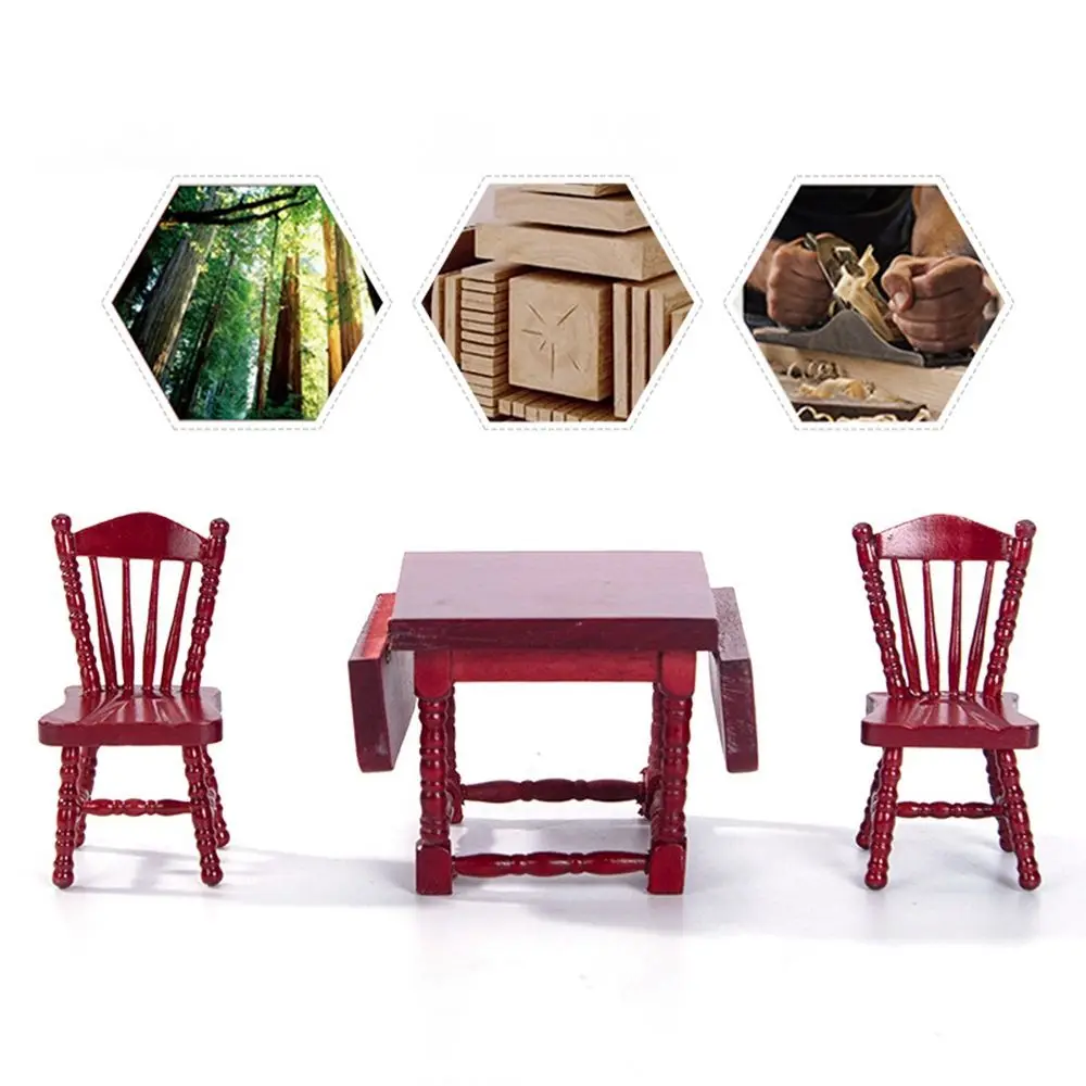 1/12 Dollhouse Decoration Miniature Table Furniture Toys Simulation Chair Model Set Wooden White Dining Table Doll Accessories