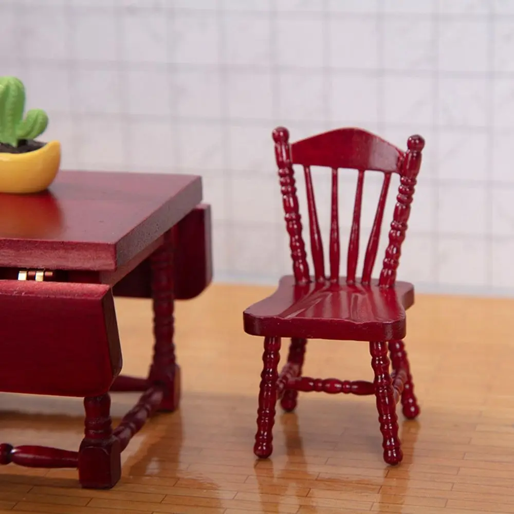 1/12 Dollhouse Decoration Miniature Table Furniture Toys Simulation Chair Model Set Wooden White Dining Table Doll Accessories