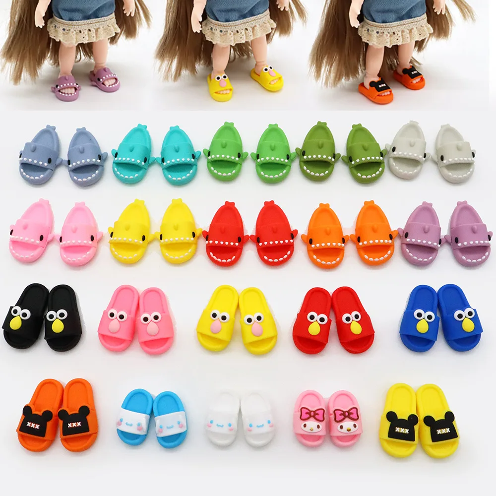Cute Shark Slippers Doll Shoes Plastic Doll Shoes Suit for Ob11 P9 OB22 Blyth BJD12 1/6BJD YOSD Doll Accessories Gift for Girls