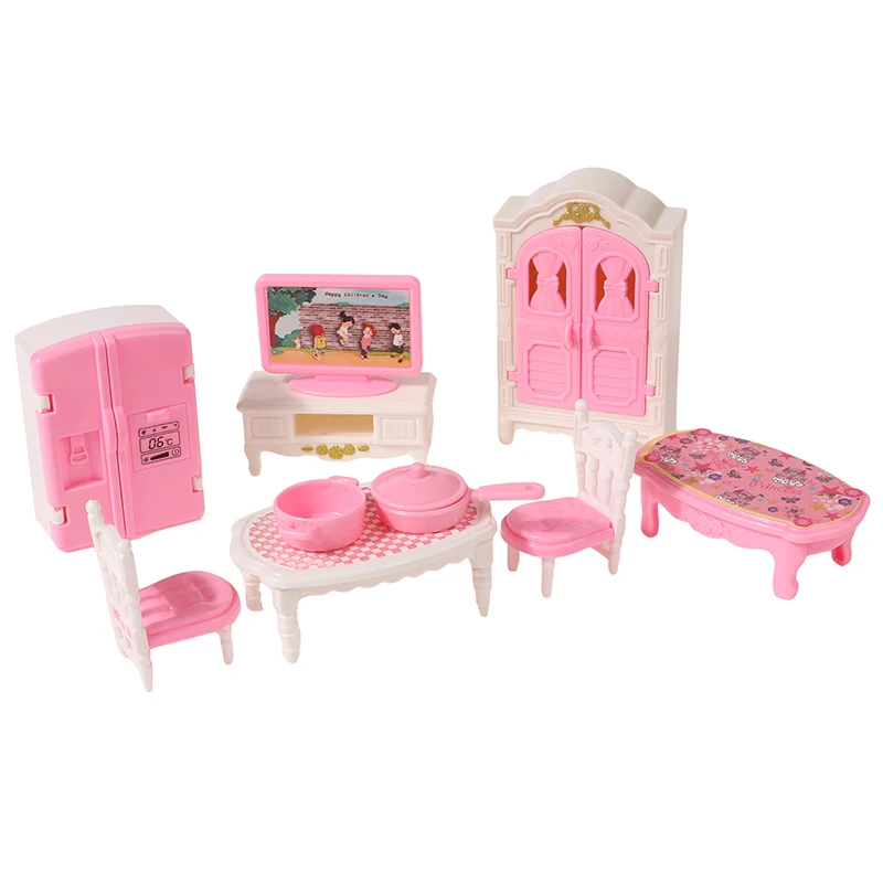 4/7/10/11Pcs Miniature Dollhouse Furniture Accessoies Kid Toys Kitchen Bedroom Living Room Bathroom Cooking Things For Doll Game