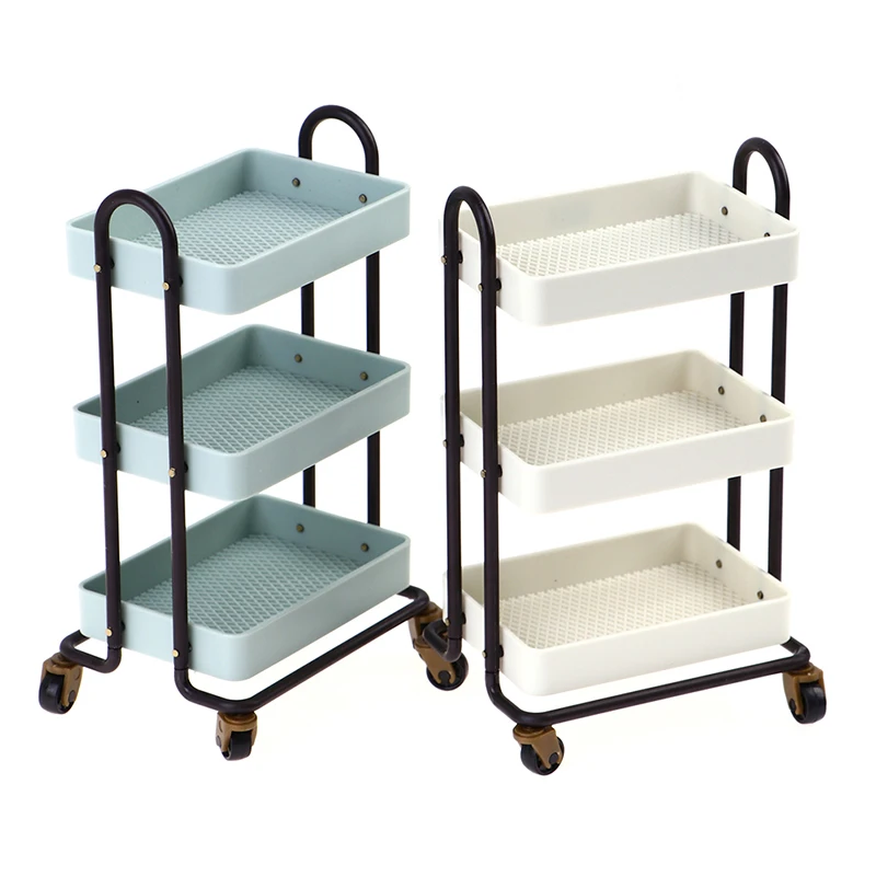 1:12 Dollhouse Trolley Dining Car Shelf Bookshelf with Wheels Storage Display Rack Furniture Accessories For Doll House Decor