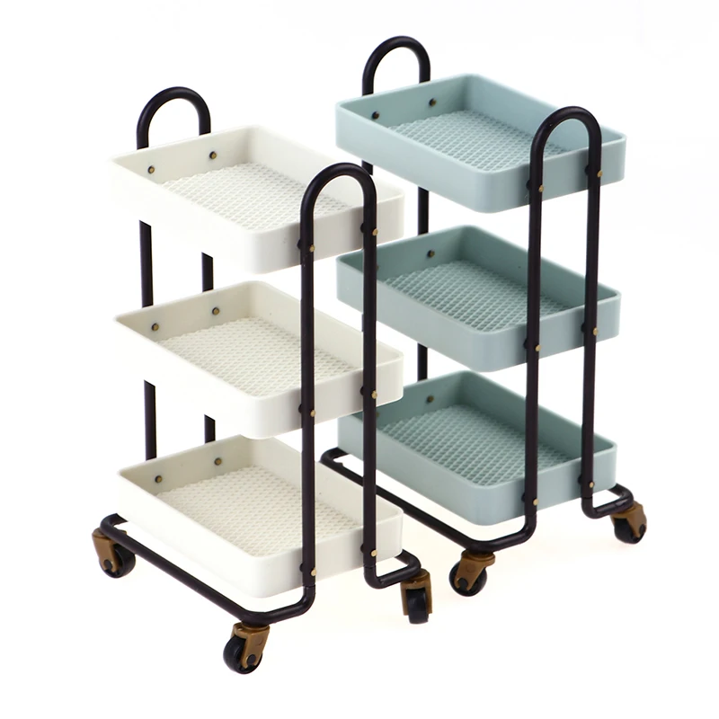 1:12 Dollhouse Trolley Dining Car Shelf Bookshelf with Wheels Storage Display Rack Furniture Accessories For Doll House Decor