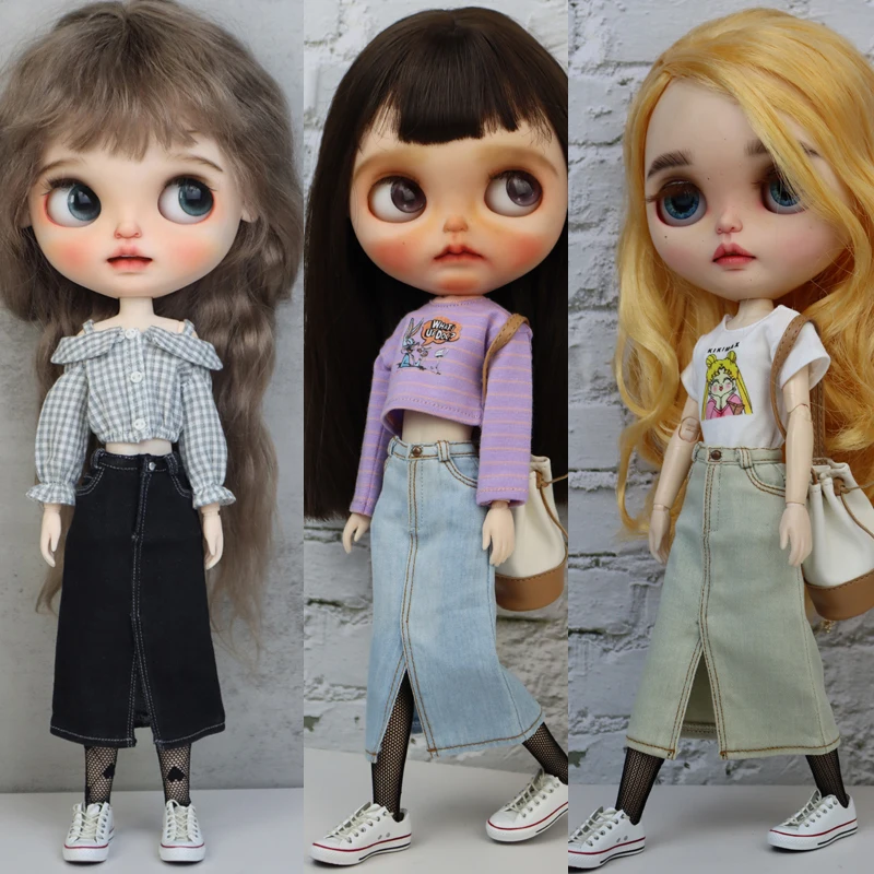 Blythe Doll Clothes Shirt Jeans Pants Skirt for Ob24 Ob22 Azone Dolls Shirt