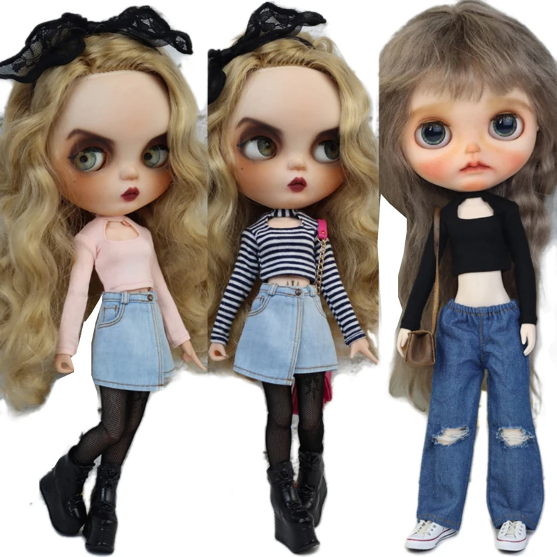 Blythe Doll Clothes Shirt Jeans Pants Skirt for Ob24 Ob22 Azone Dolls Shirt