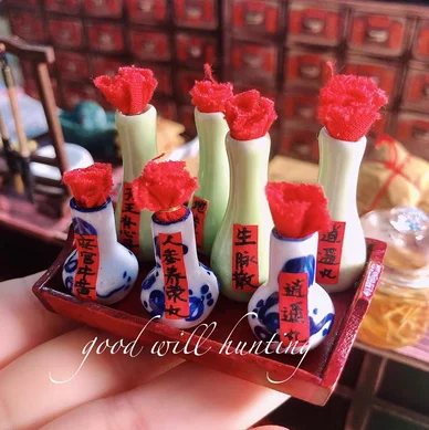 1:12 Doll House Miniature Chinese Medicine Model Chinese Medicine Shop Scene Pill Medicine Wine Prescription BJD Doll Decoration