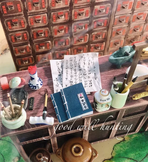 1:12 Doll House Miniature Chinese Medicine Model Chinese Medicine Shop Scene Pill Medicine Wine Prescription BJD Doll Decoration