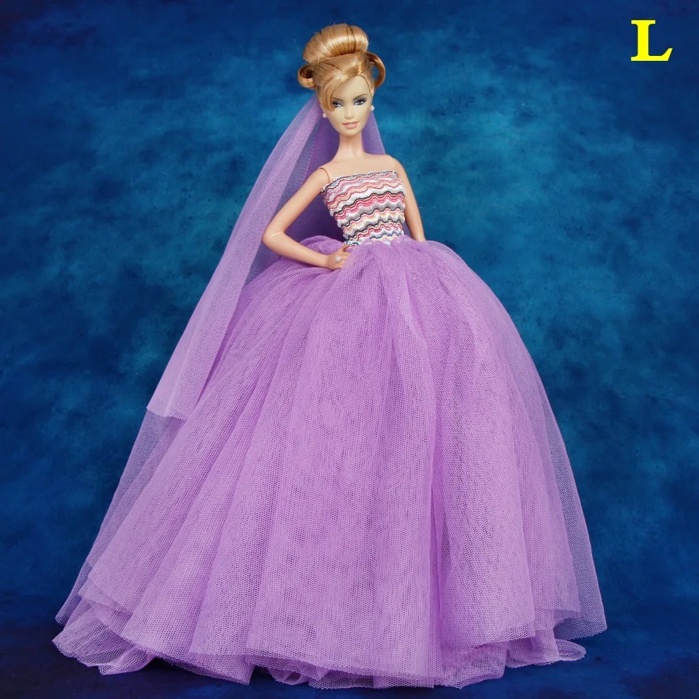 High Quality Lady Dress Wedding Party Bride Wear Gown Pink Top + Lace Veil Clothes for 11.5'' Doll Accessories Kids Toy Gift