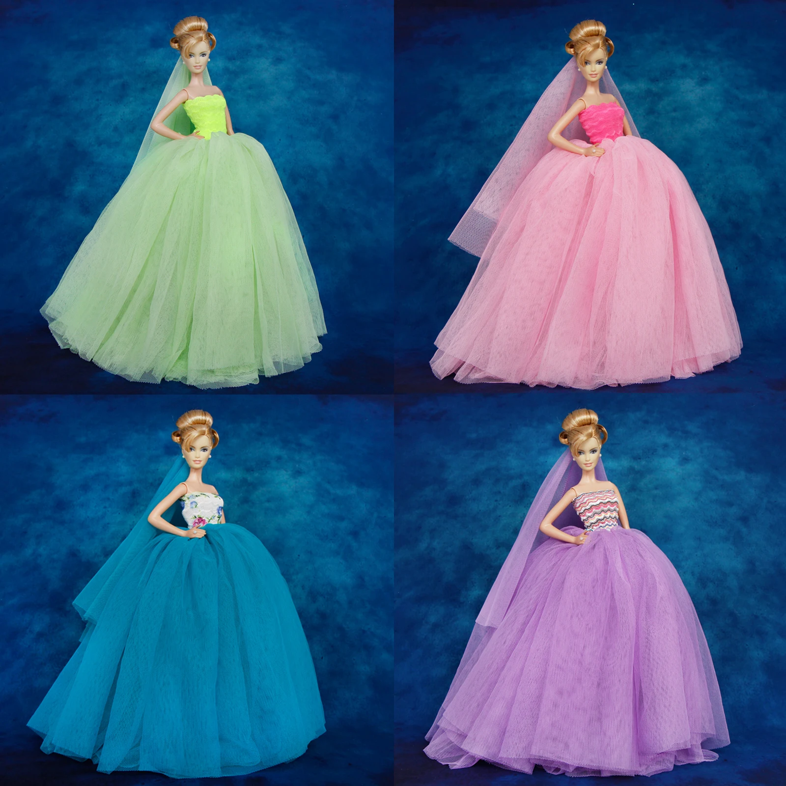High Quality Lady Dress Wedding Party Bride Wear Gown Pink Top + Lace Veil Clothes for 11.5'' Doll Accessories Kids Toy Gift
