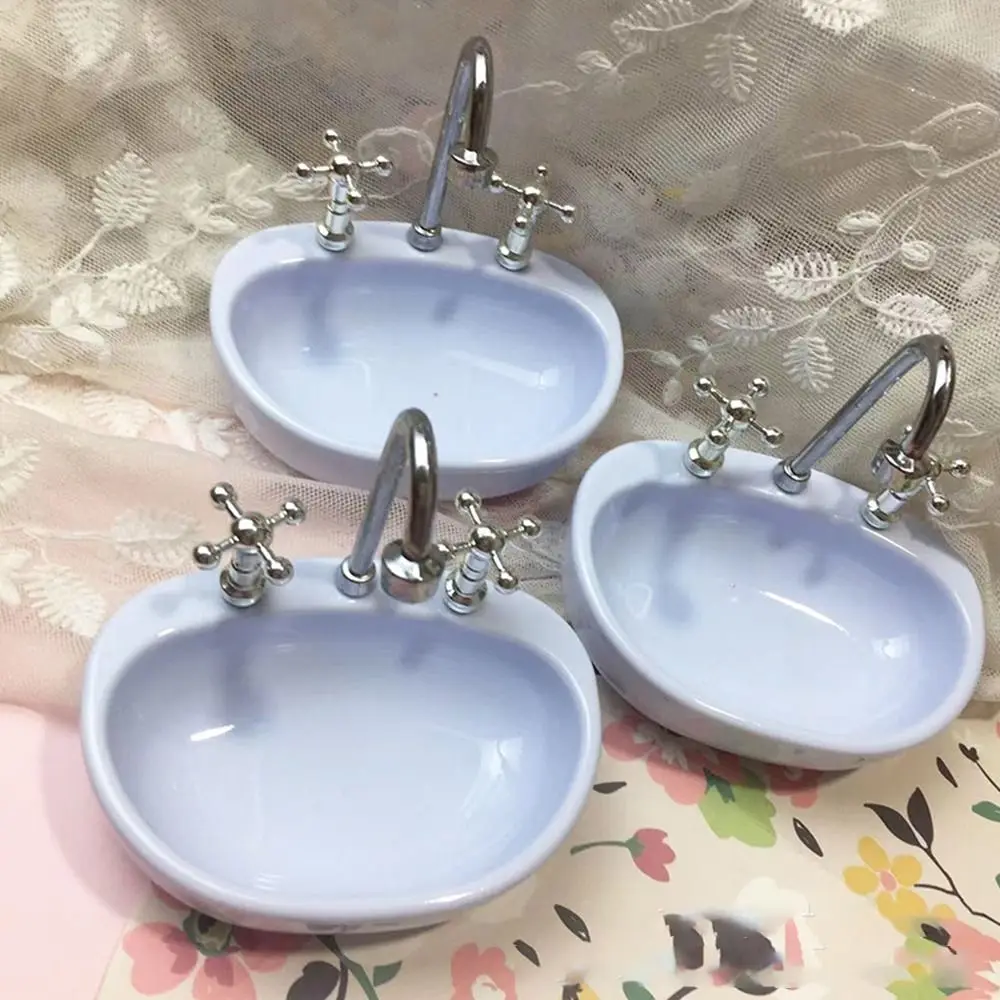 Mini Simulation Dollhouse Miniature Bathtub Washbasin Mini Furniture Photography Props Toy 1/12 Scale Doll Accessories