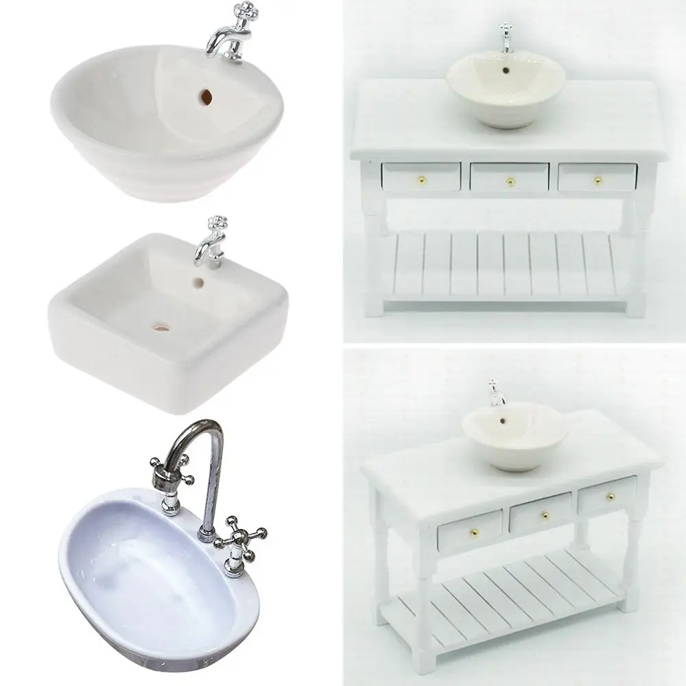 Mini Simulation Dollhouse Miniature Bathtub Washbasin Mini Furniture Photography Props Toy 1/12 Scale Doll Accessories