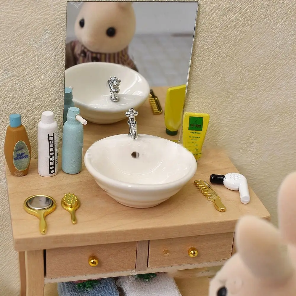 Mini Simulation Dollhouse Miniature Bathtub Washbasin Mini Furniture Photography Props Toy 1/12 Scale Doll Accessories