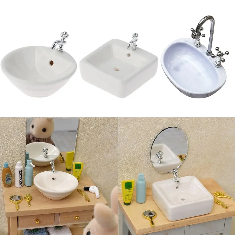 Mini Simulation Dollhouse Miniature Bathtub Washbasin Mini Furniture Photography Props Toy 1/12 Scale Doll Accessories