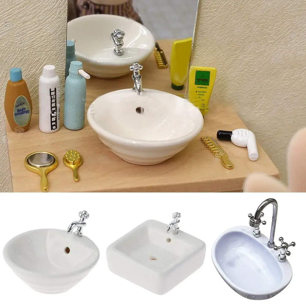 Mini Simulation Dollhouse Miniature Bathtub Washbasin Mini Furniture Photography Props Toy 1/12 Scale Doll Accessories