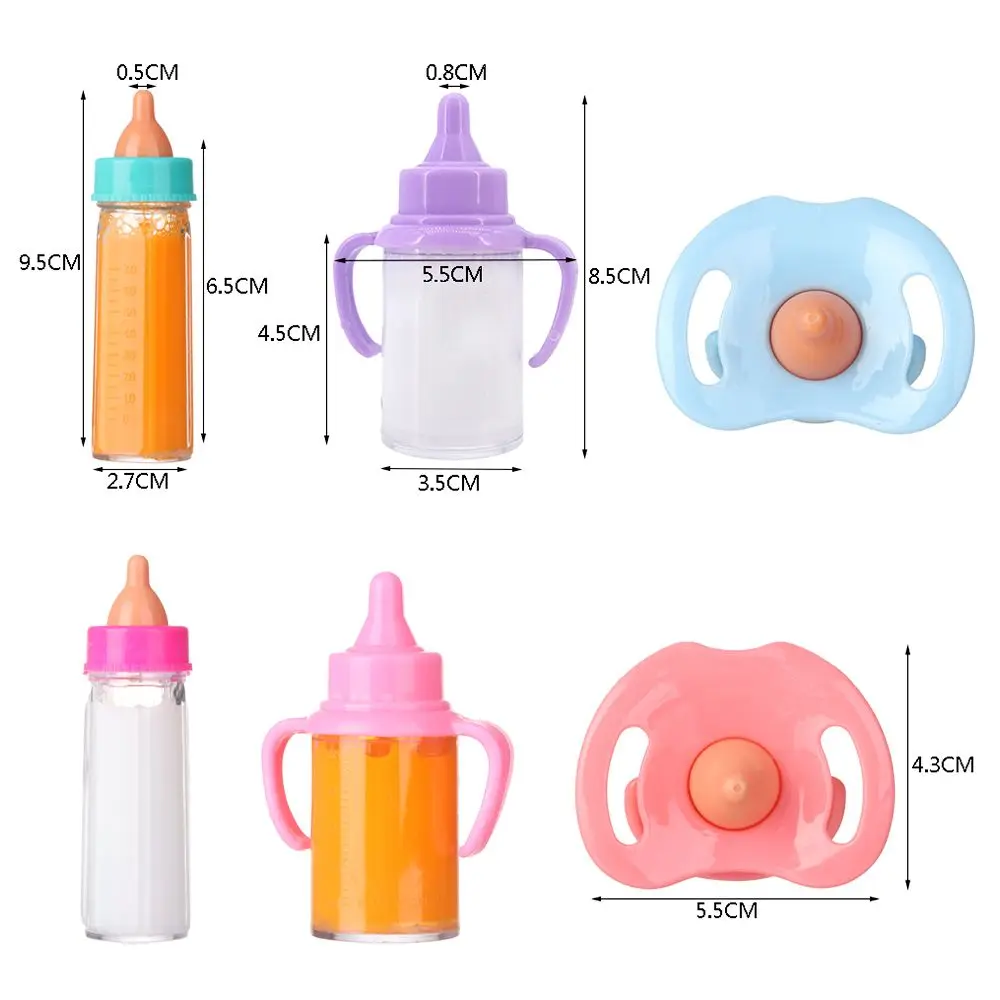 18inch Doll Magic Milk Juice Bottles with Pacifier Bibs Dollhouse Plastic Nipple Bottle fit Newborn Dolls for Toys Accessories