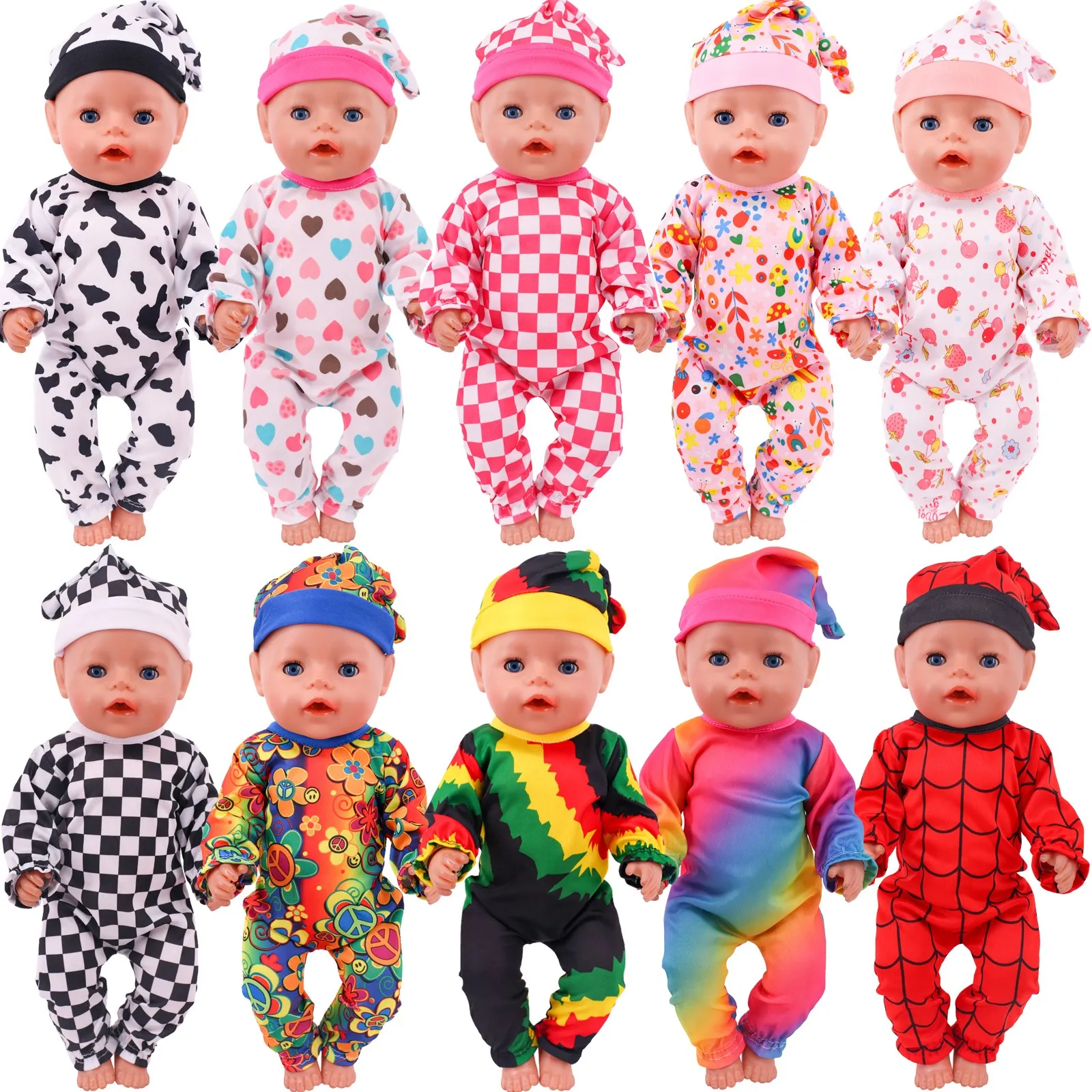 Doll Clothes Long One Piece Pajamas + Nightcap For 18Inch American&43Cm Baby Doll Accessories Nenuco Sleeping Blanket