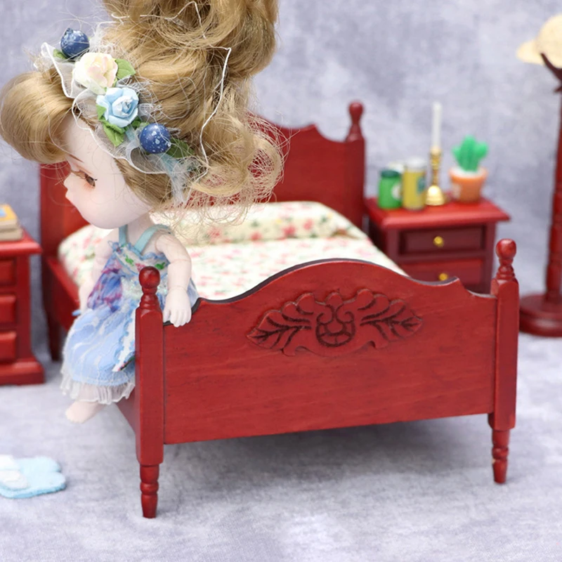 1/12 Dollhouse Metal/Wooden Mini Single/Double Bed Bedroom Furniture Toy Living Room Furniture Model Handmade Toy