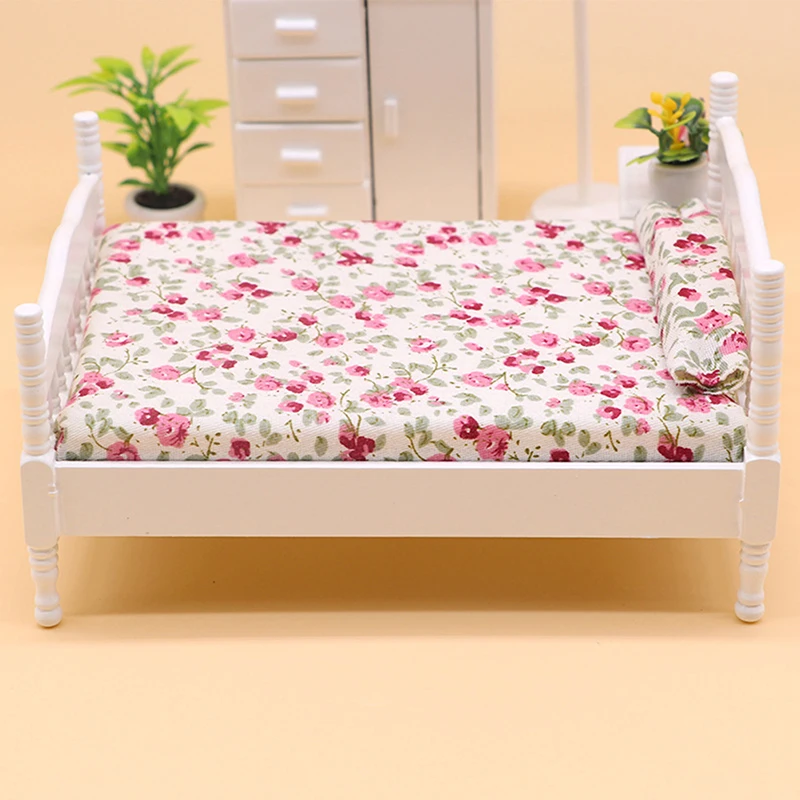 1/12 Dollhouse Metal/Wooden Mini Single/Double Bed Bedroom Furniture Toy Living Room Furniture Model Handmade Toy