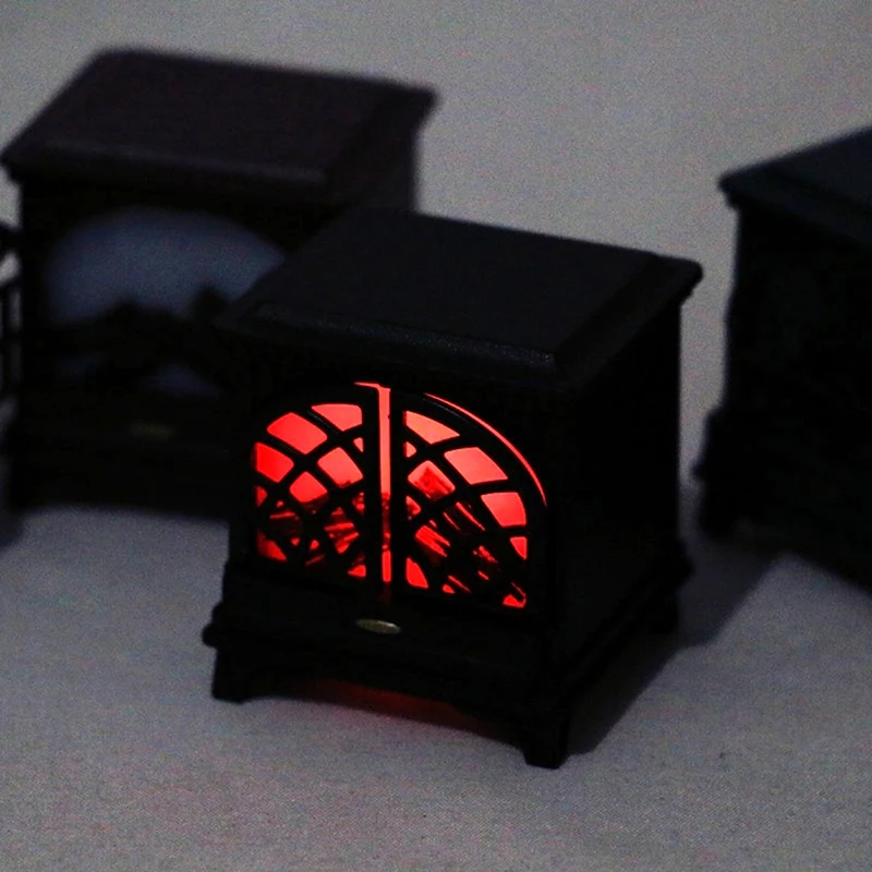 Dollhouse Miniature Fireplace Glowing Stove Simulation Furniture Model Ornaments DIY Dolls House Decor Accessories Kids Toys 1Pc