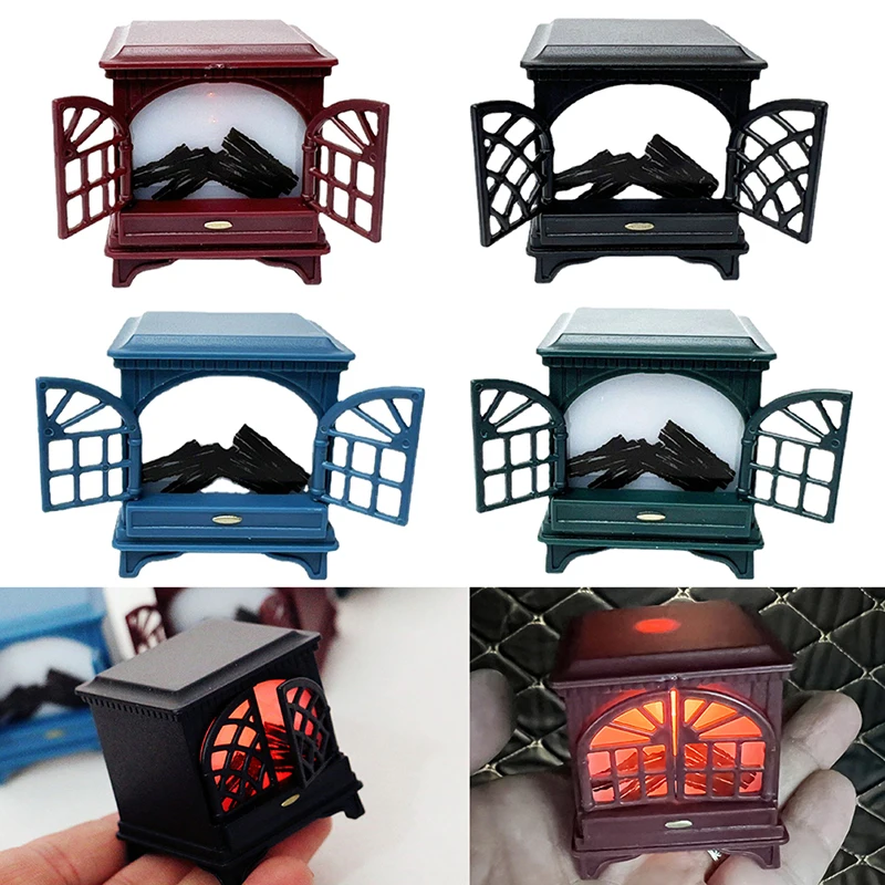 Dollhouse Miniature Fireplace Glowing Stove Simulation Furniture Model Ornaments DIY Dolls House Decor Accessories Kids Toys 1Pc