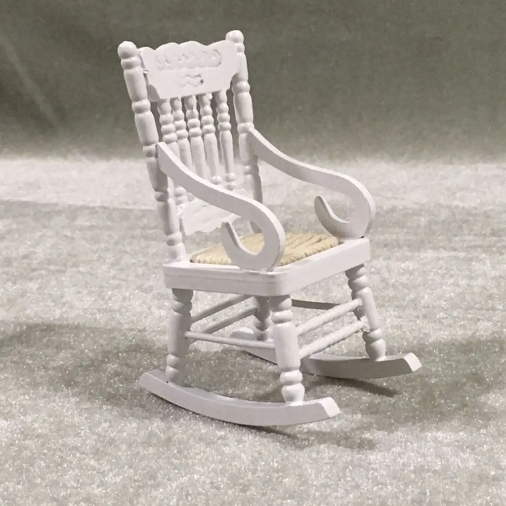 1/12 Dollhouse Miniature Rocking Chair Wooden Stool Armchair Modle Toys Furniture Pretend Play Doll House Decor Accessories