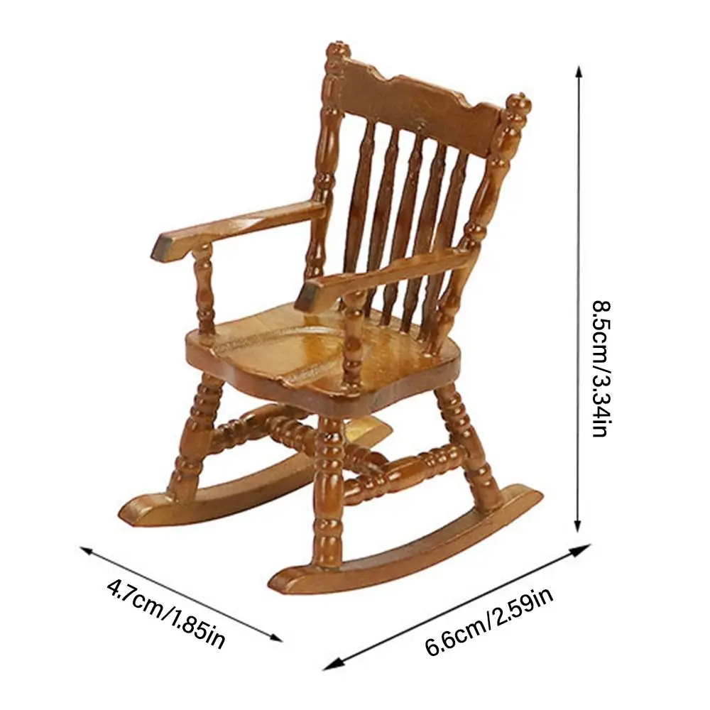 1/12 Dollhouse Miniature Rocking Chair Wooden Stool Armchair Modle Toys Furniture Pretend Play Doll House Decor Accessories